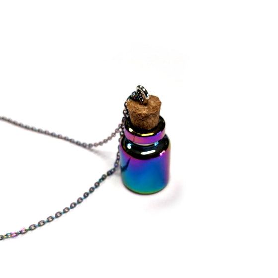 Oil Slick Rainbow Bottle Necklace