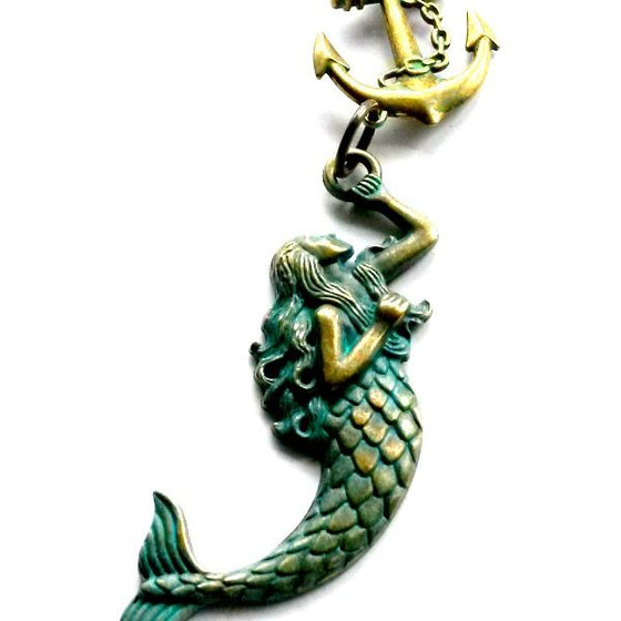 Mermaid Hanging from Anchor Necklace