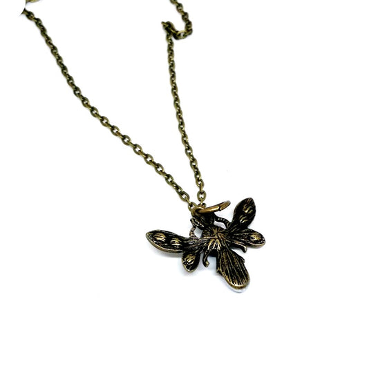 Pearl Rhinestone Flying Bug Necklace