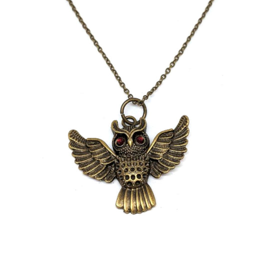 Owl Red Eye Spread Wings Necklace