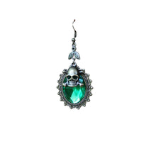  Green Jewel With Brass Skull And Bones Earrings