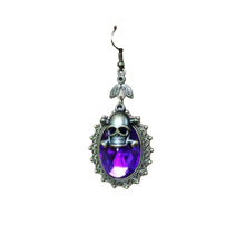  Purple Jewel With Brass Skull And Bones Earrings