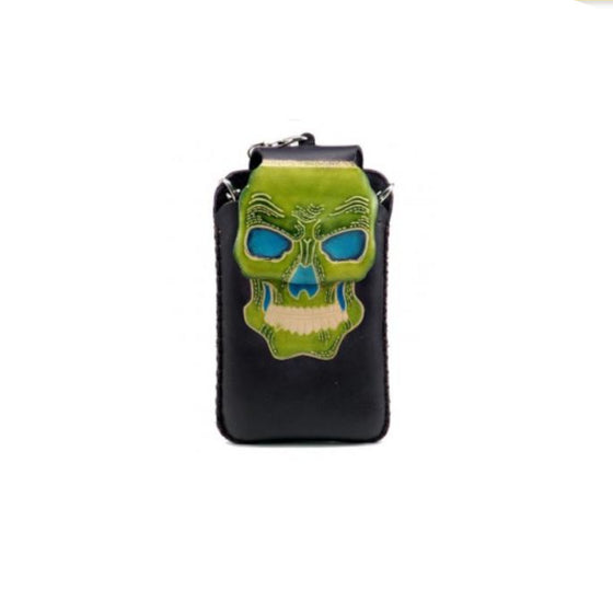 Leather Skull Cell Phone Pouch Black