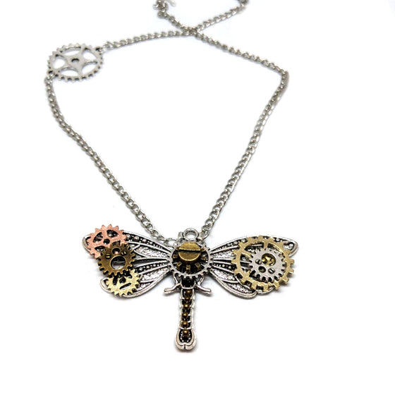 Steampunk Dragonfly Gear Necklace